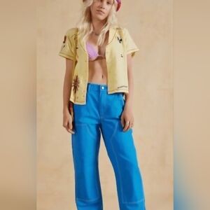 UO BDG Bella Baggy Contrast Stitch Carpenter Pants, Blue Canvas, Size 24, NWT